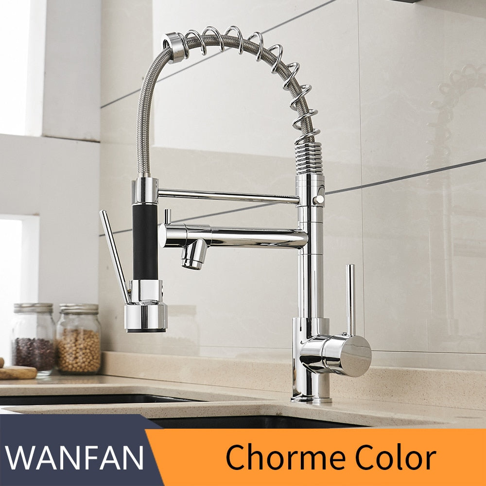 Spring Style Kitchen Faucet Brushed Nickel Faucet Pull Out Torneira All Around Rotate Swivel Water Outlet Mixer Tap 866026