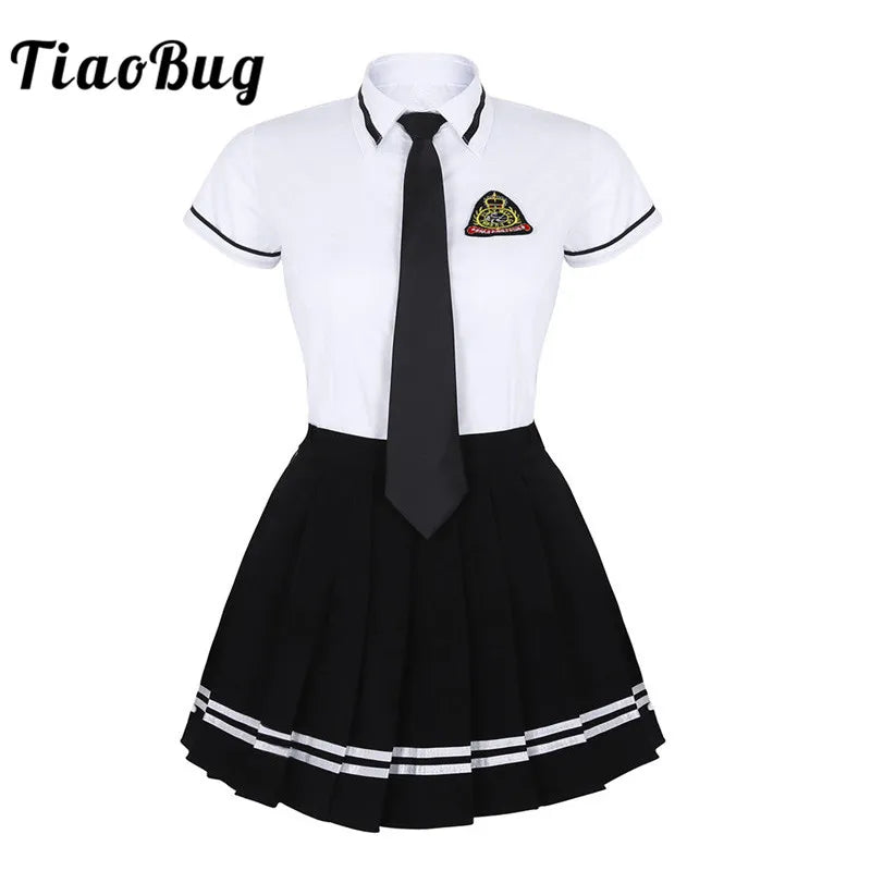 Japanese School Girl Uniform Suit White Short Sleeve T-shirt Top Pleated Skirt Cosplay Korean Girls Student Costume Set-1