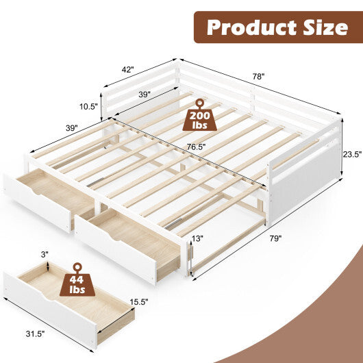 Extendable Twin to King Daybed with Trundle and 2 Storage Drawers