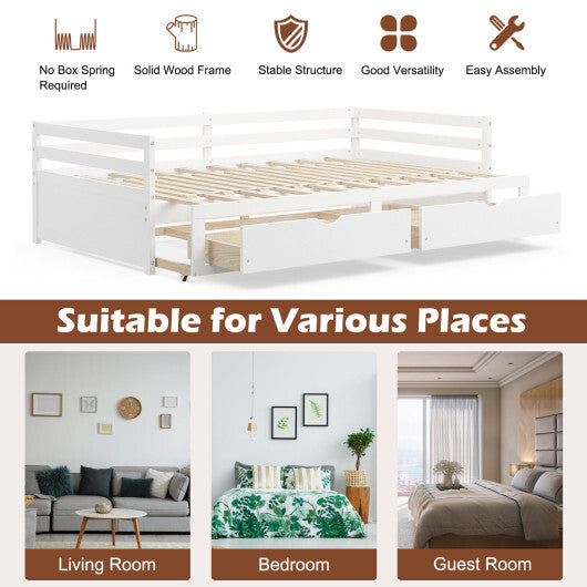 Extendable Twin to King Daybed with Trundle and 2 Storage Drawers