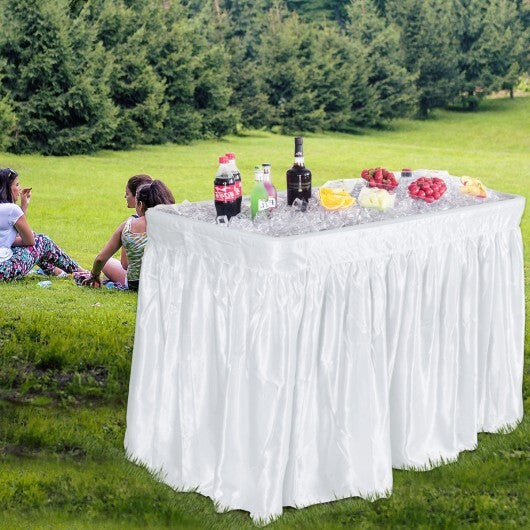 4 Feet Plastic Party Ice Folding Table with Matching Skirt - Color: White