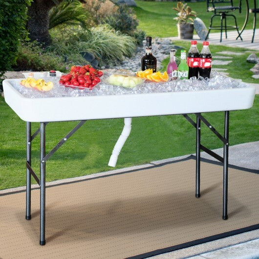 4 Feet Plastic Party Ice Folding Table with Matching Skirt - Color: White