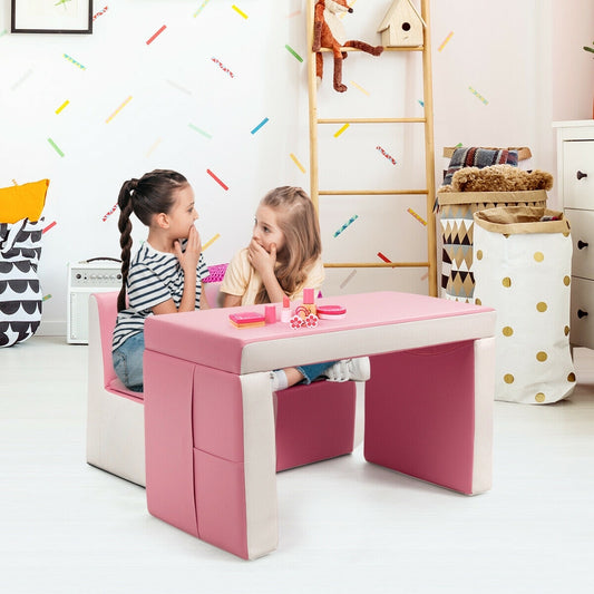 Multi-functional Kids Sofa Table Chair Set-Pink - Color: Pink
