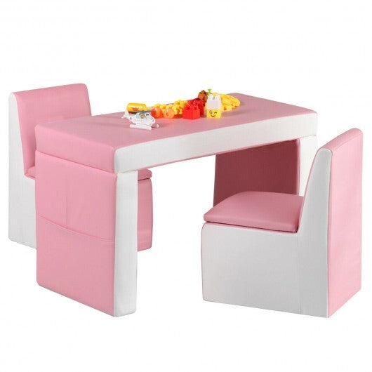 Multi-functional Kids Sofa Table Chair Set-Pink - Color: Pink