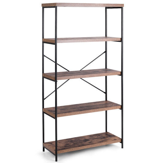 Multipurpose Open Bookcase Industrial Rack Wide Standing Storage Shelf-Brown - Color: Brown