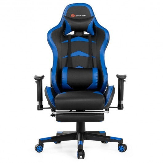 Massage Gaming Chair with Footrest-Blue - Color: Blue