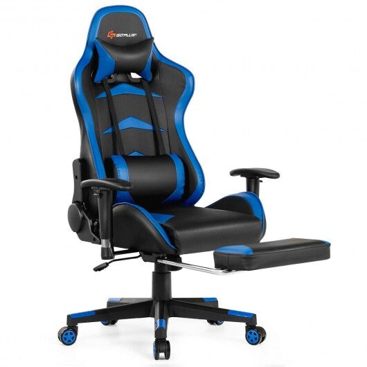 Massage Gaming Chair with Footrest-Blue - Color: Blue