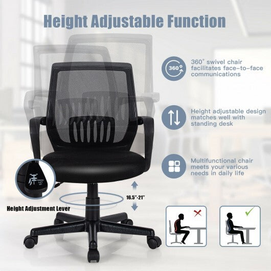 Mid-Back Mesh Height Adjustable Executive Chair with Lumbar Support - Color: Black