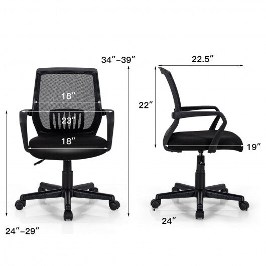 Mid-Back Mesh Height Adjustable Executive Chair with Lumbar Support - Color: Black