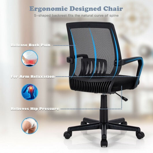 Mid-Back Mesh Height Adjustable Executive Chair with Lumbar Support - Color: Black