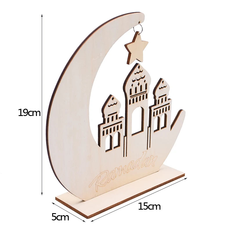 Wood Craft Ramadan Eid Mubarak Decorations for Home Moon Wooden Plaque Hanging Ornament Pendant Islam Muslim Party Supplies