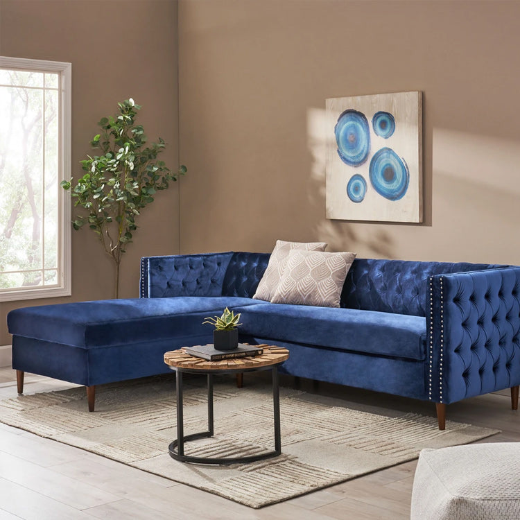 Tufted Velvet Sectional Storage Sofa with Chaise Lounge-2