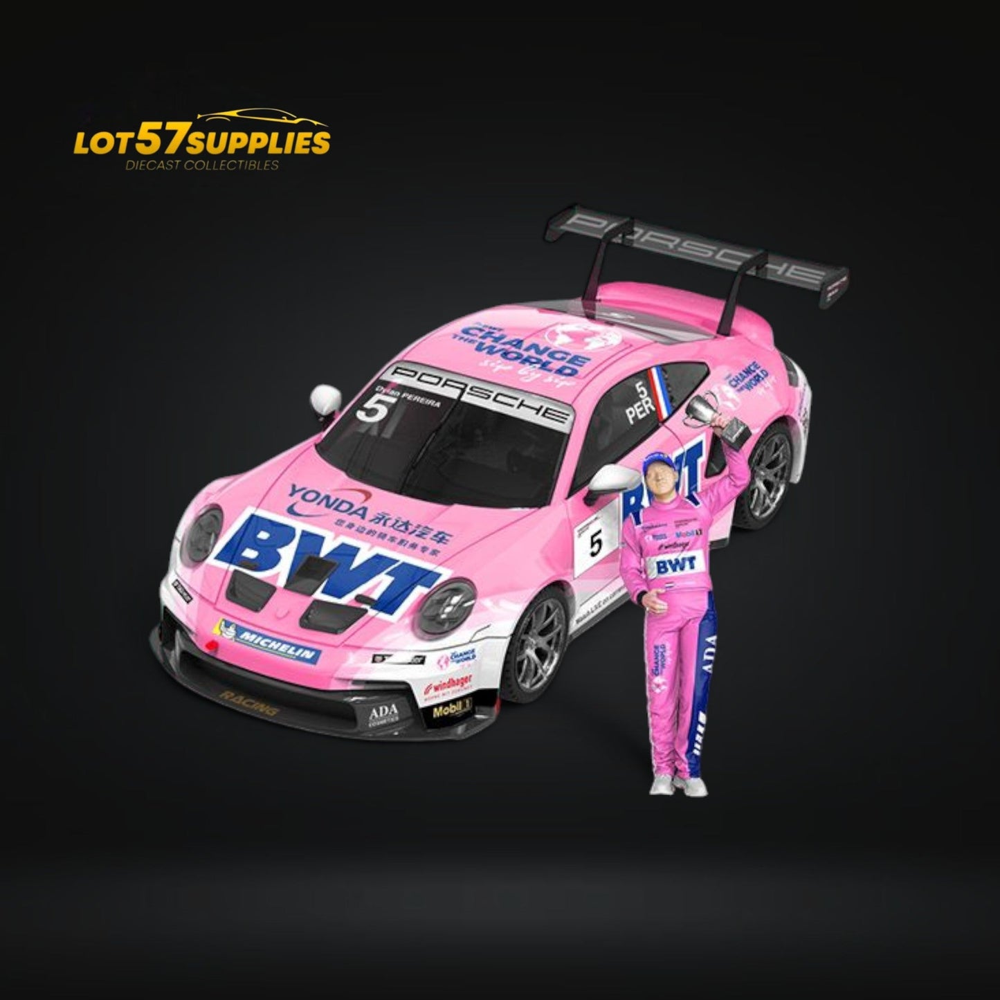 (Pre-Order) ModernArt Porsche 911 GT3 Cup-Yonda BWT Pink livery w/ figure 1:64-0