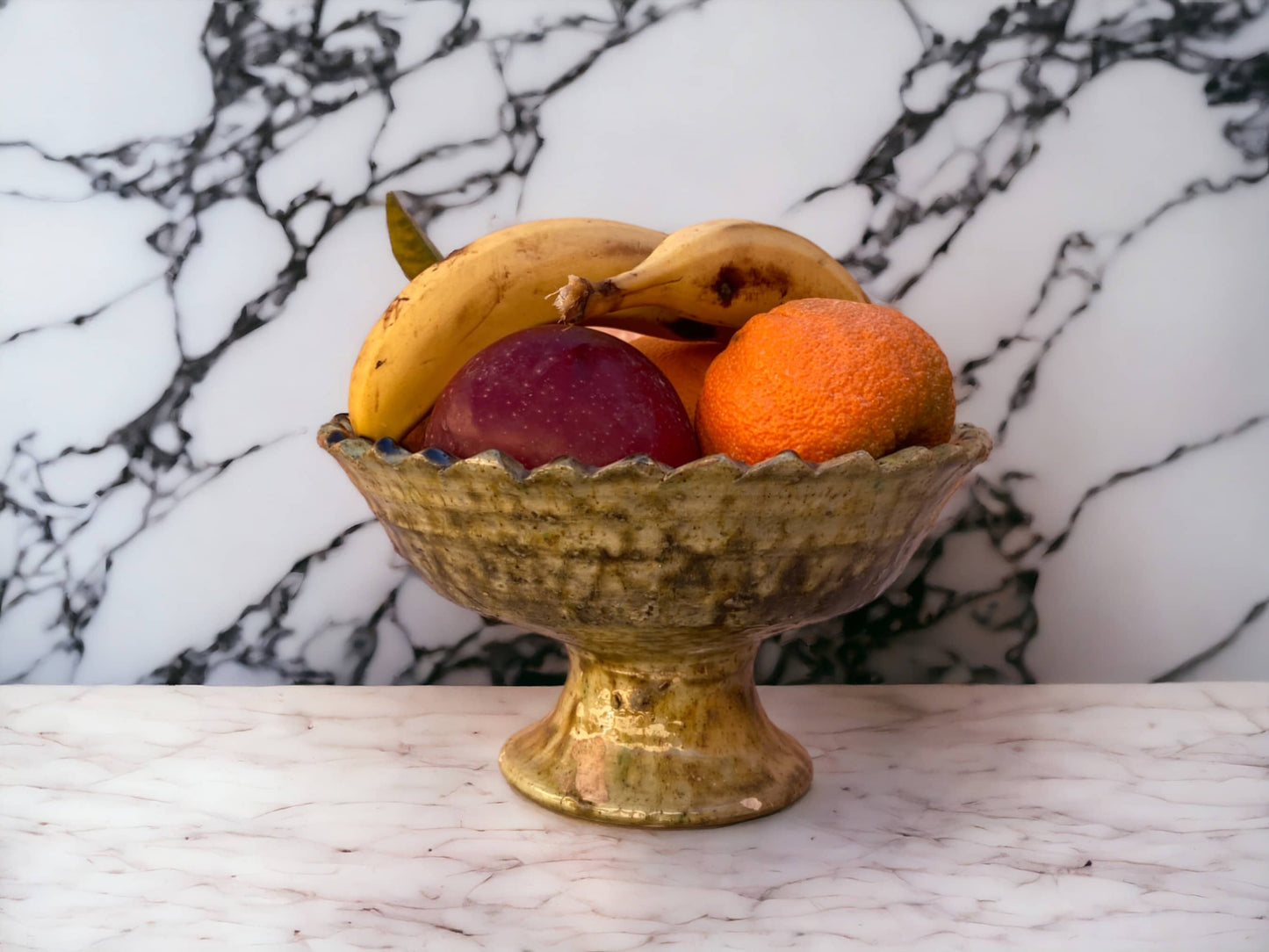 Tamgroute Ochre Fruit Bowl, Tamegroute Bowls Ochre Glazed Pottery, Set of 4 ceramic Fruit bowls, Tamegroute bowls, each handmade in Morocco.-0