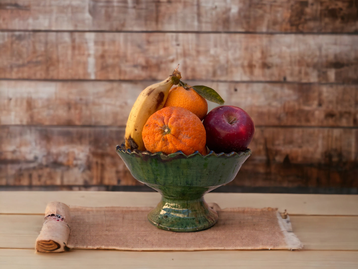 Tamegroute Fruit Bowls, Tamegroute Bowls Green & Ochre Glazed Pottery, A Collection Of 4 Ceramic Fruit bowls, each handmade in Morocco.-4