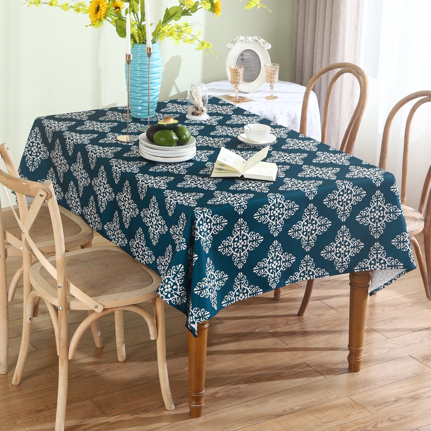 Water Resistant Indoor Outdoor Table Cloth 137x185 CM (Blue) - Design TC4-1