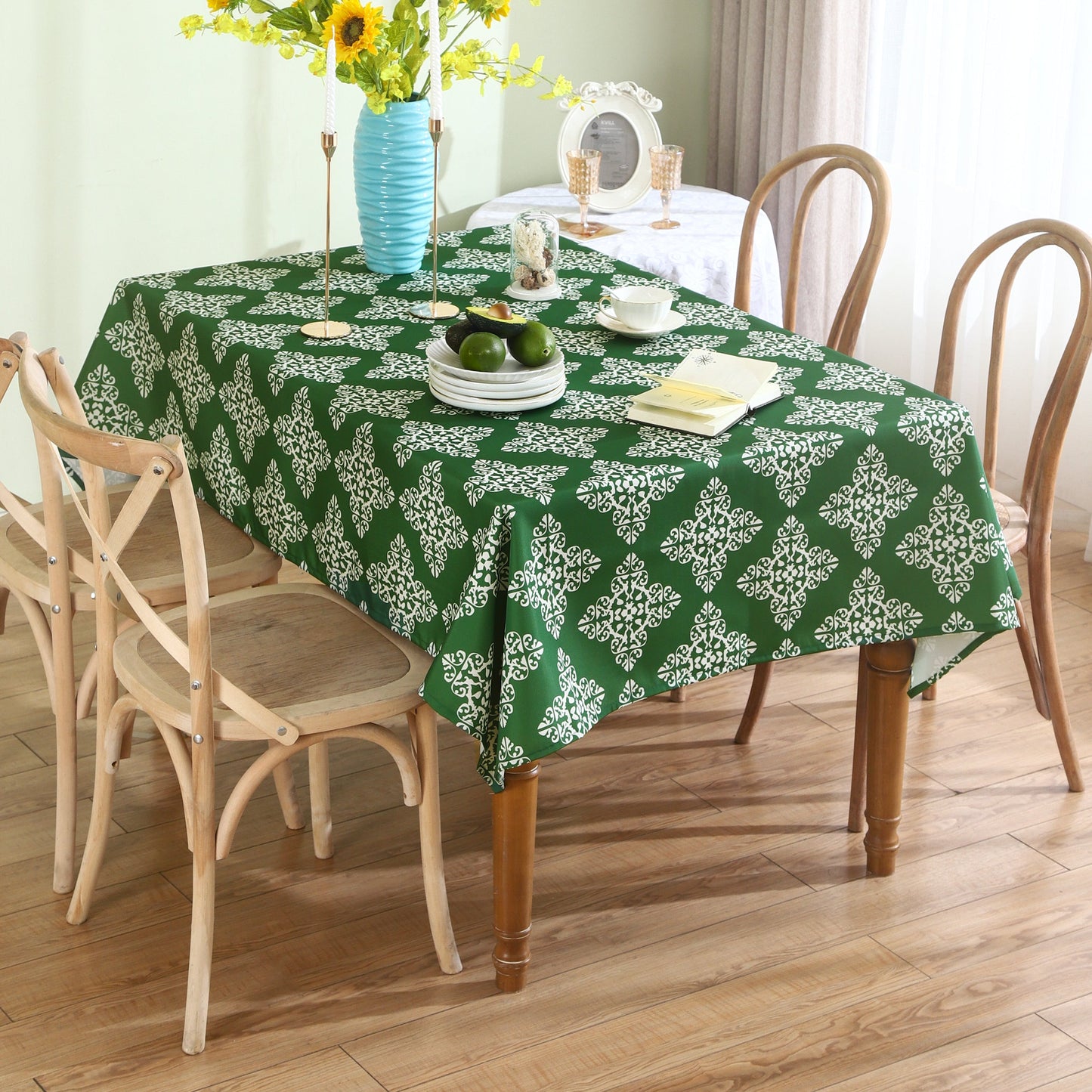Water Resistant Indoor Outdoor Table Cloth 137x185 CM (Green) - Design TC3-1