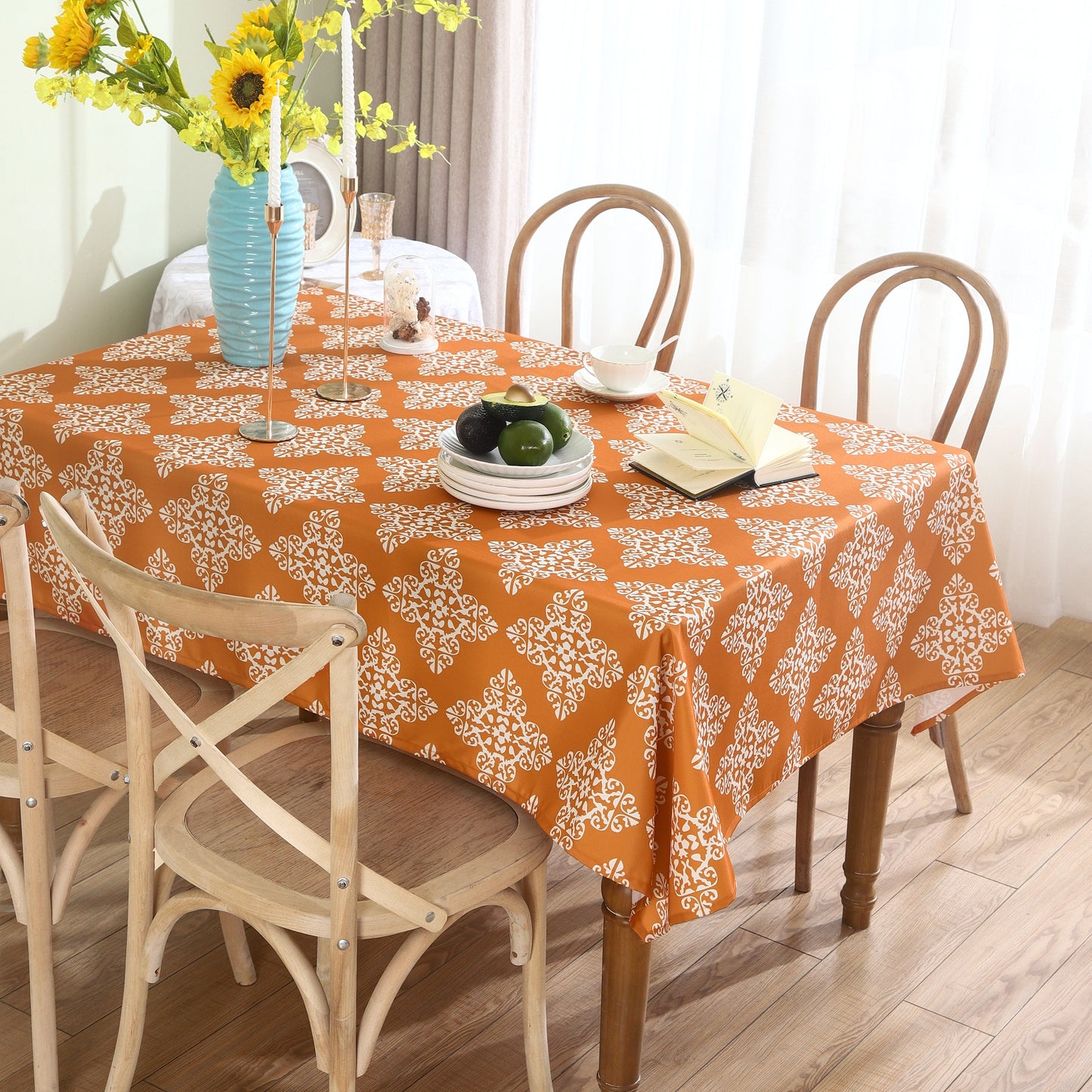 Water Resistant Indoor Outdoor Table Cloth 137x185 CM (Orange) - Design TC6-1
