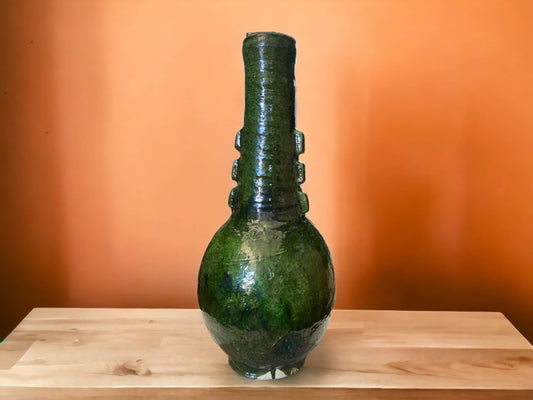 Artisan Handmade Moroccan Tamegroute  Green Glazed Vase-0