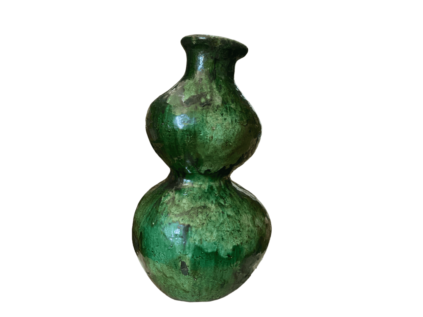 Artisan Handmade Moroccan Tamegroute Green & Ochre Glazed Double Round Vase-4