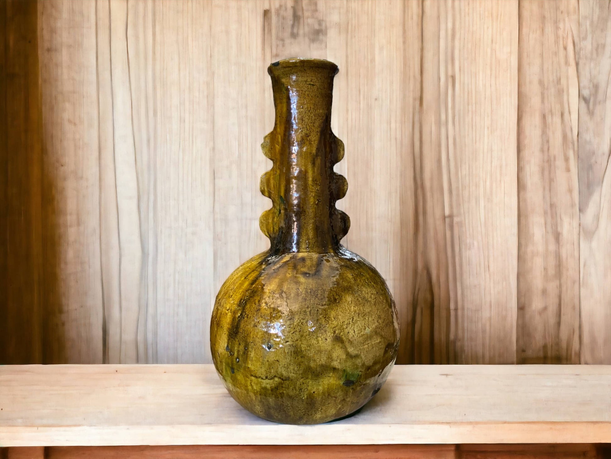 Artisan Handmade Moroccan Tamegroute  Ochre Glazed Vase-1