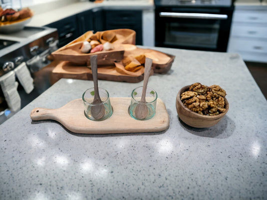 Walnut Wood Serving Set with 2 Recycled Glass Tumblers-0