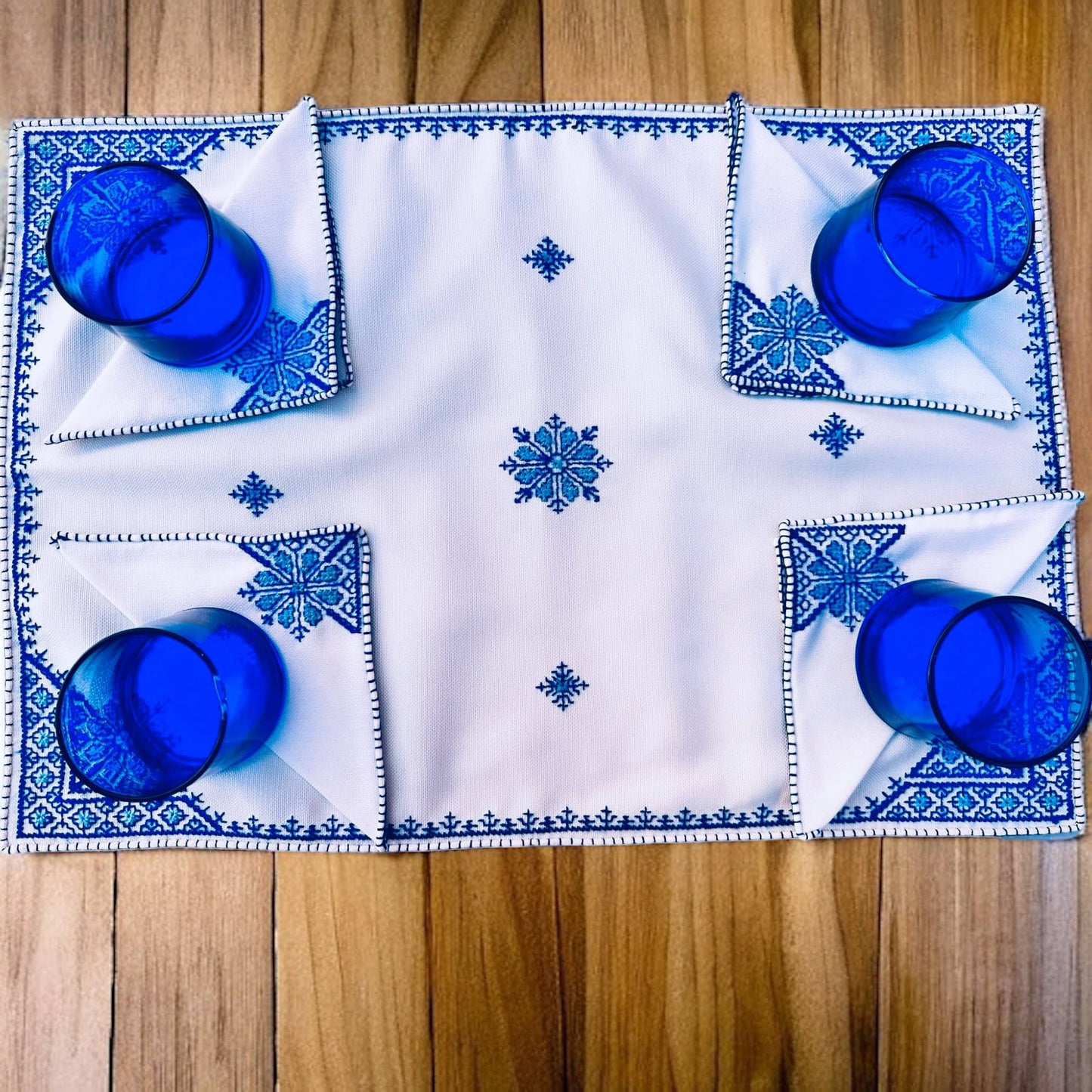 Blue Turquoise Morocccan Hand Embroidered Tray cloth - A Feast for the Eyes-2