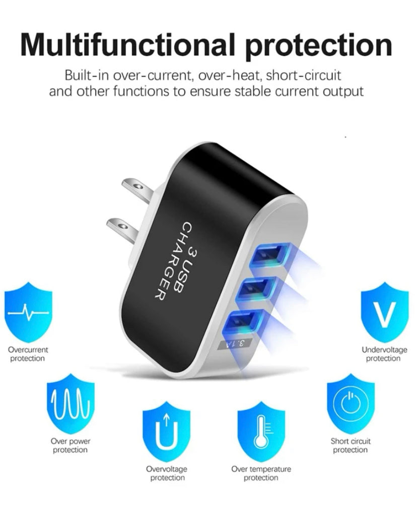 USB Wall Charger Plug Block Cube 3 Port Portable Fast Charger-2