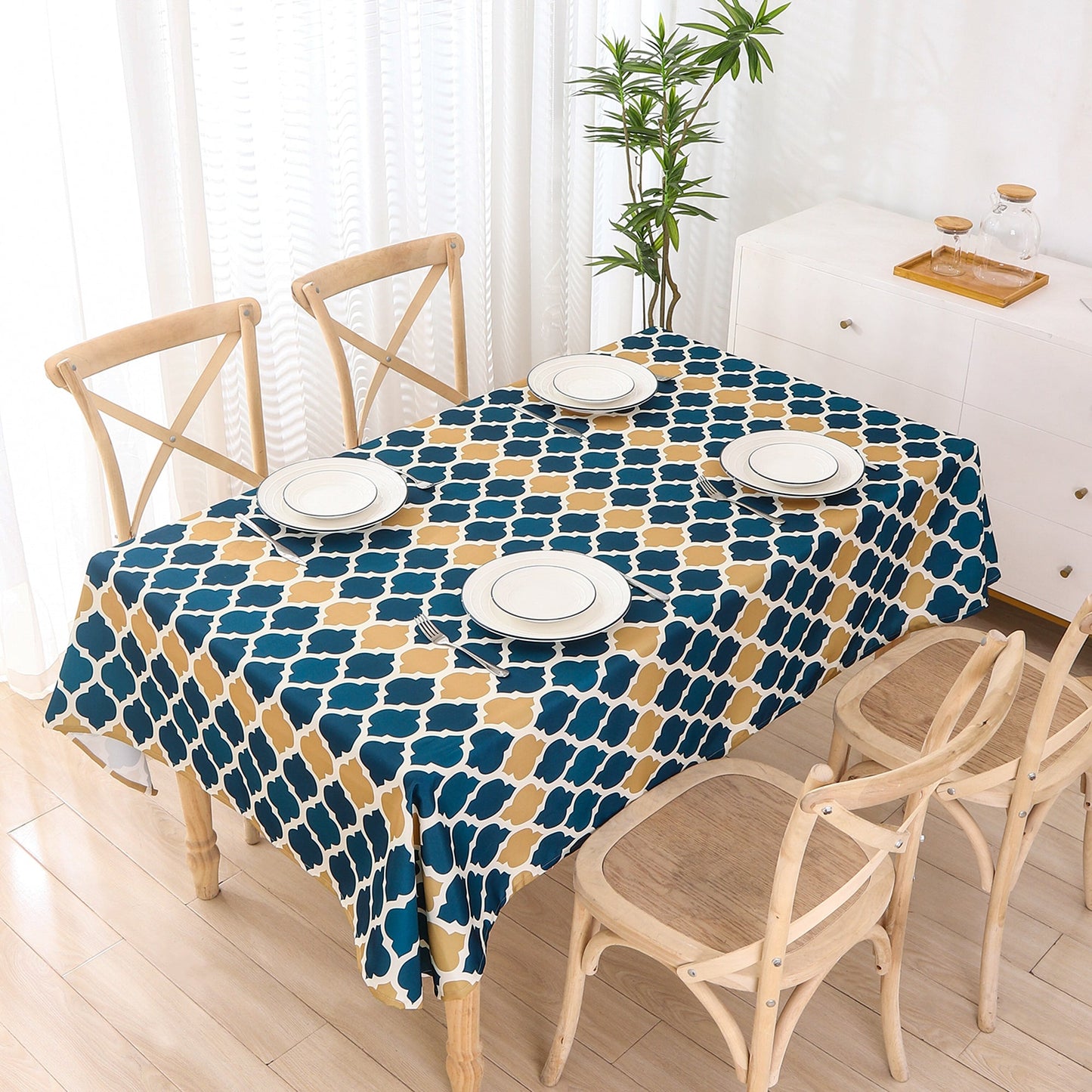 Water Resistant Indoor Outdoor Table Cloth 137x185 CM (Blue)-0