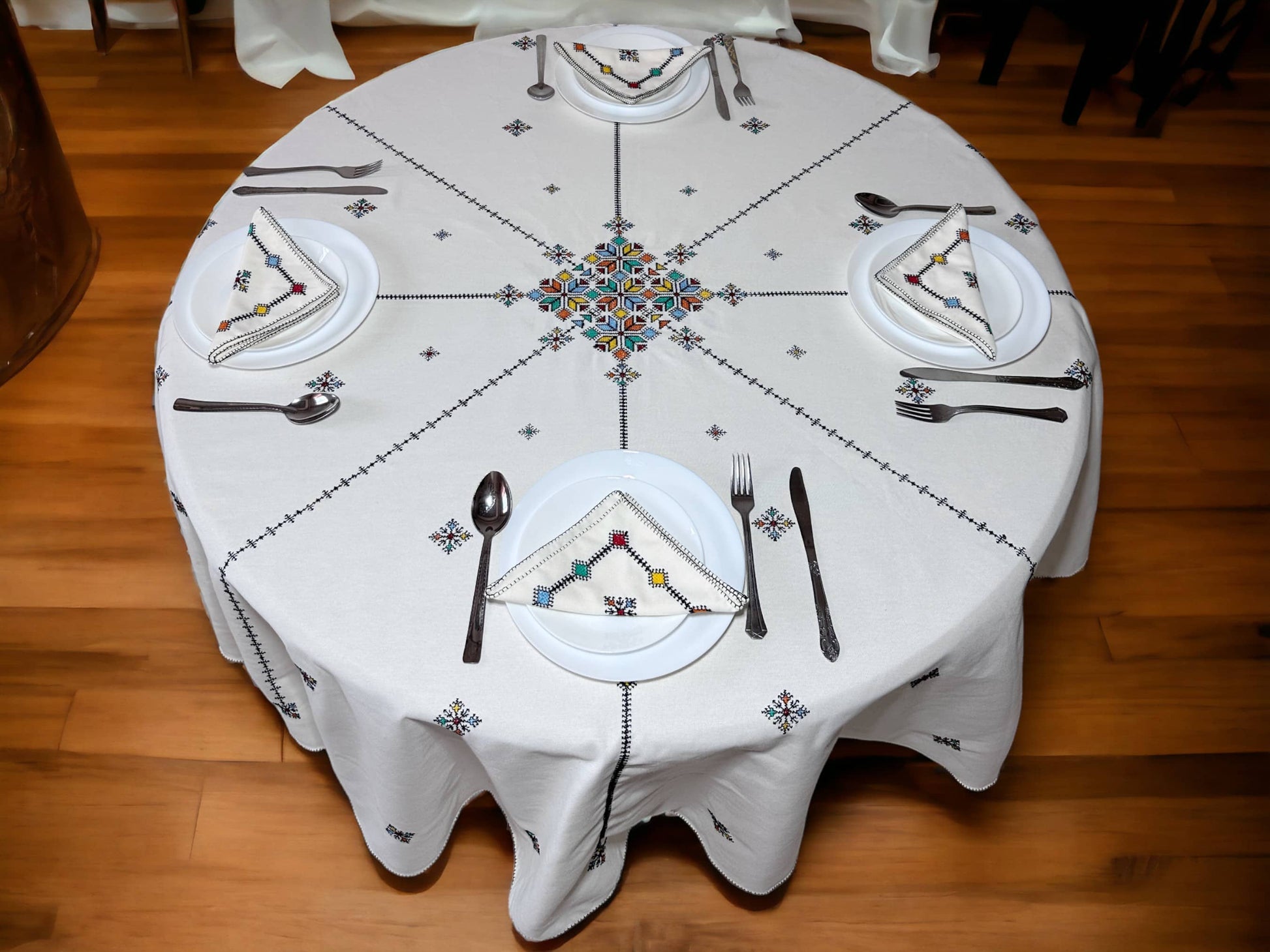 Black Hand Embroidered Table cloth and napkins, a magnificent decoration to add a Moroccan touch to your home.-0