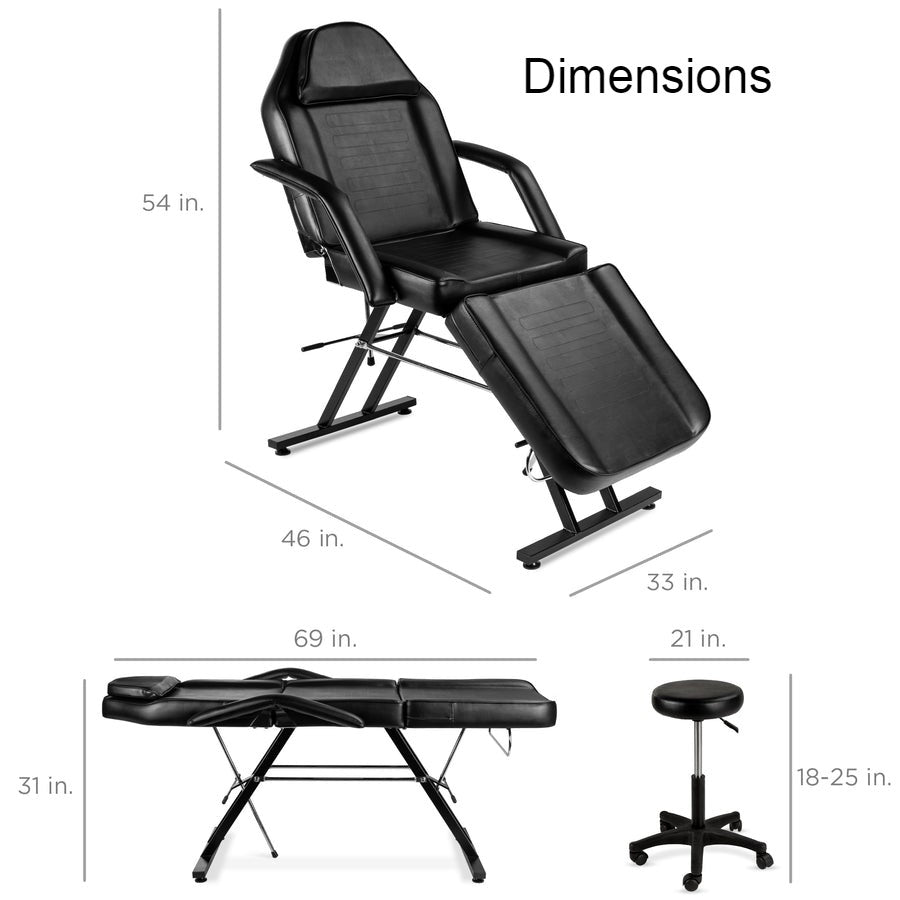 Black Adjustable Massage Bed Salon Chair w/ Hydraulic Stool-4