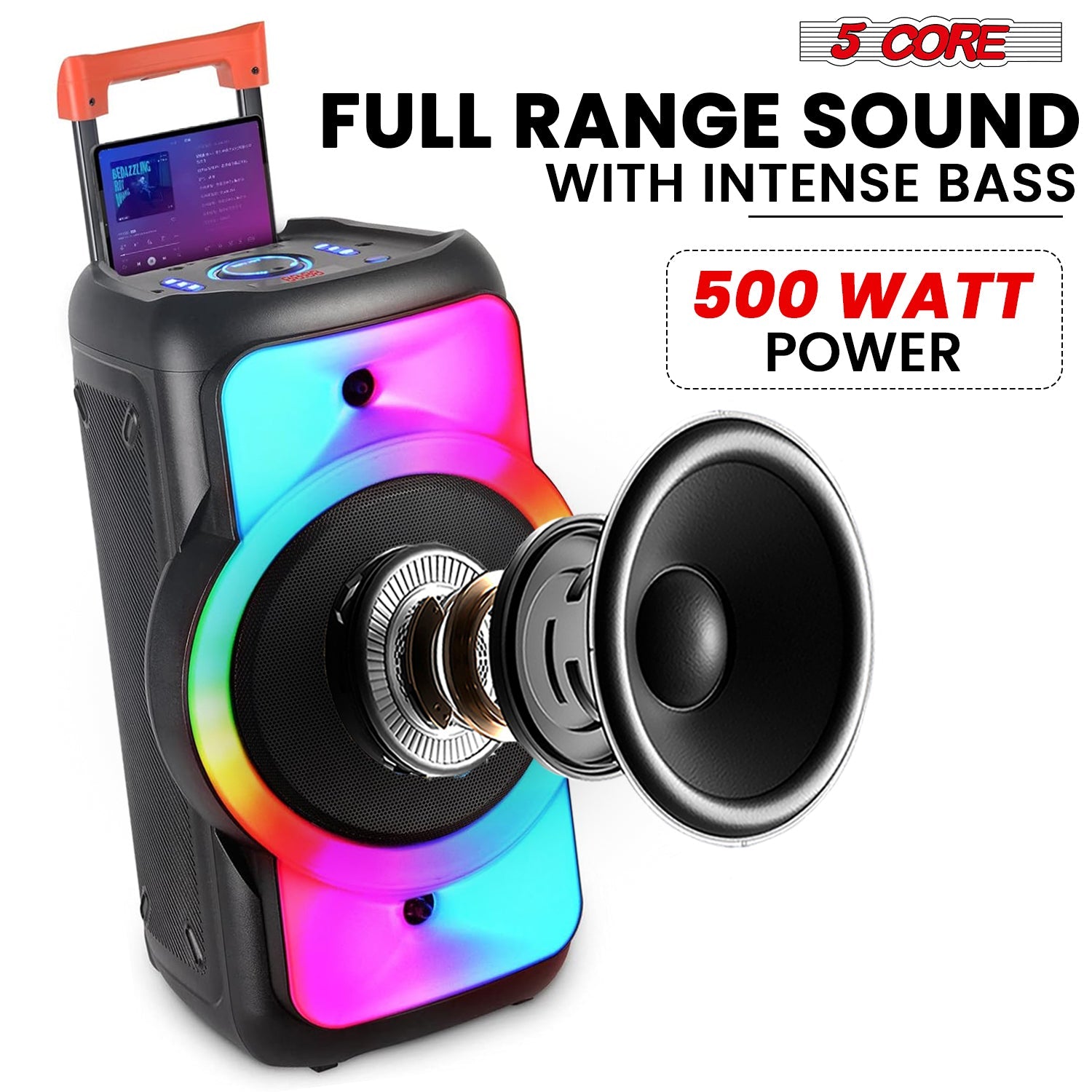 5Core Bluetooth Party Speaker 12 inch PA RGB Partybox Karaoke Machine + 2 Wireless Mic-1