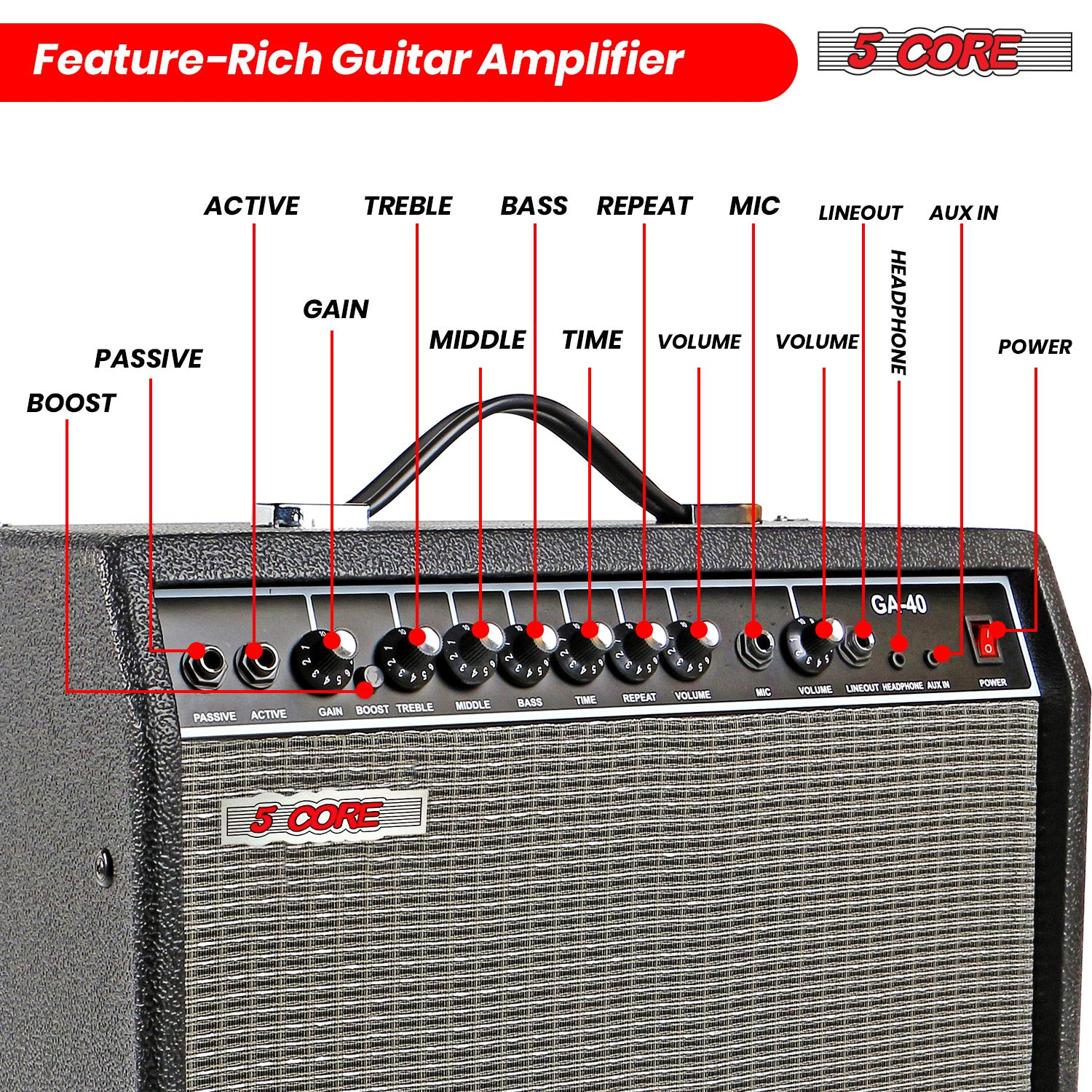 5 Core Guitar Amp For Electric Bass Acoustic Portable Amplifier Practice Amplificador 40W BLACK-2