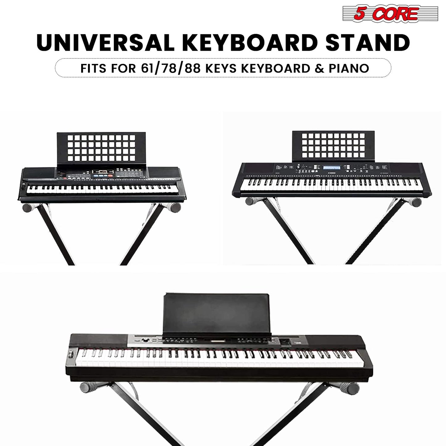 5Core Keyboard Stand Single X Style Adjustable Lift Piano Riser For 49 To 88 Keys BLACK-2