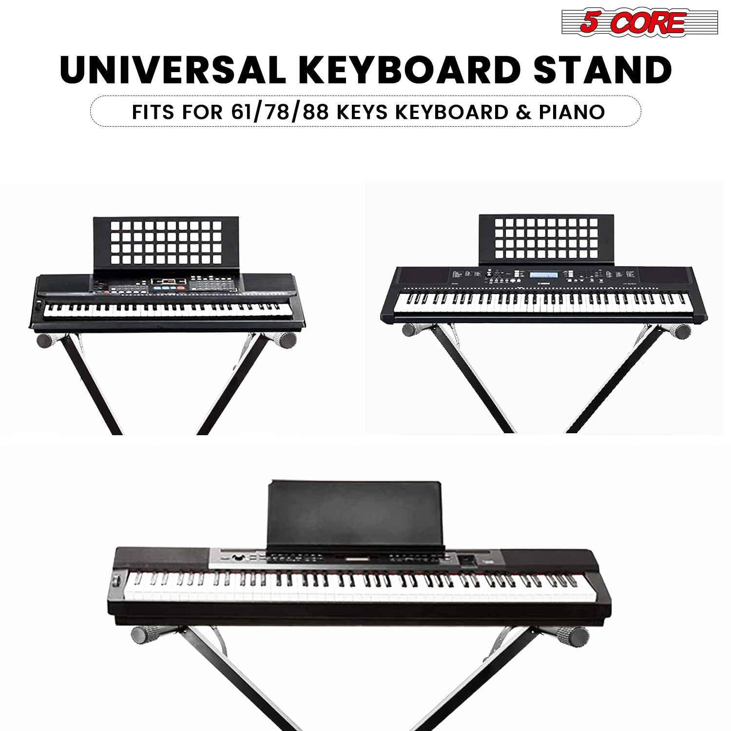 5Core Keyboard Stand Single X Style Adjustable Lift Piano Riser For 49 To 88 Keys BLACK-2