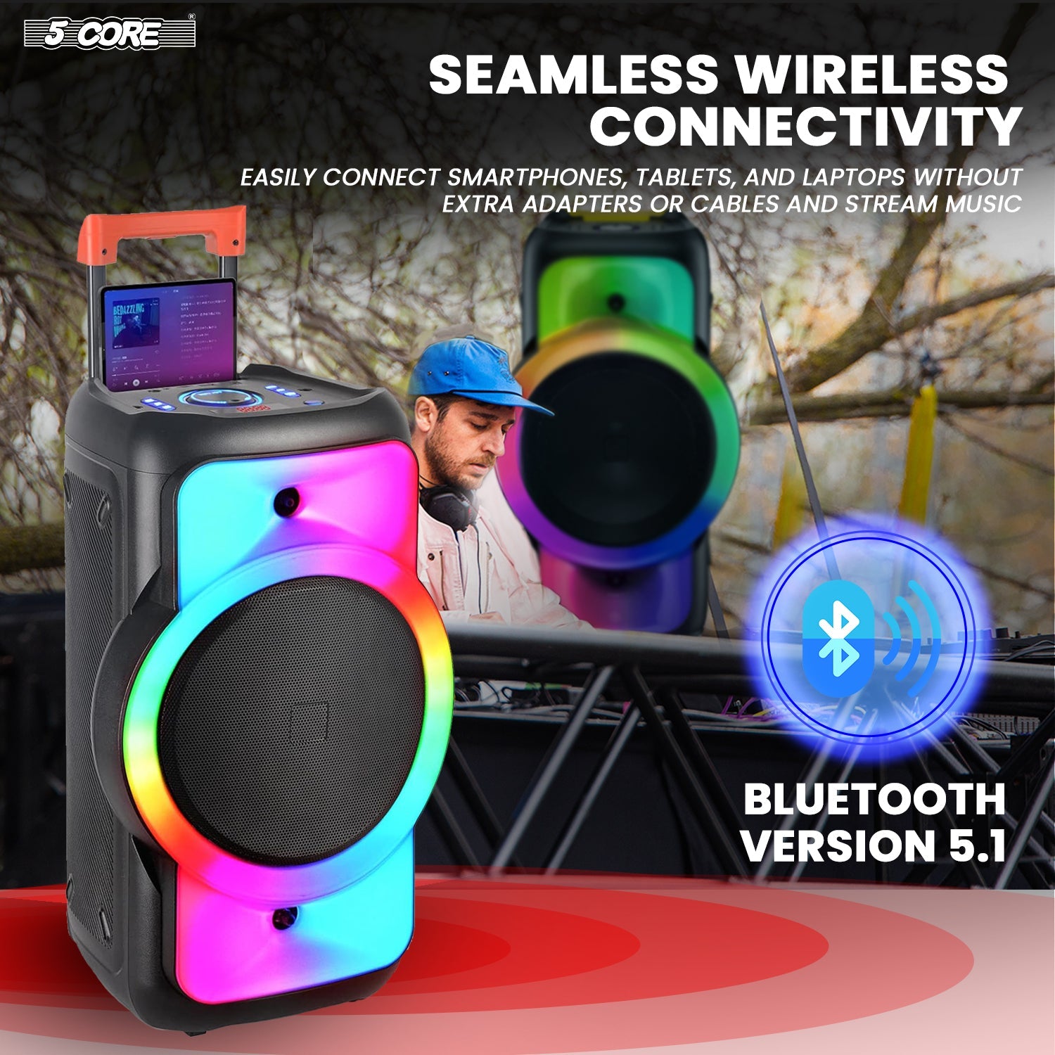 5Core Bluetooth Party Speaker 12 inch PA RGB Partybox Karaoke Machine + 2 Wireless Mic-3