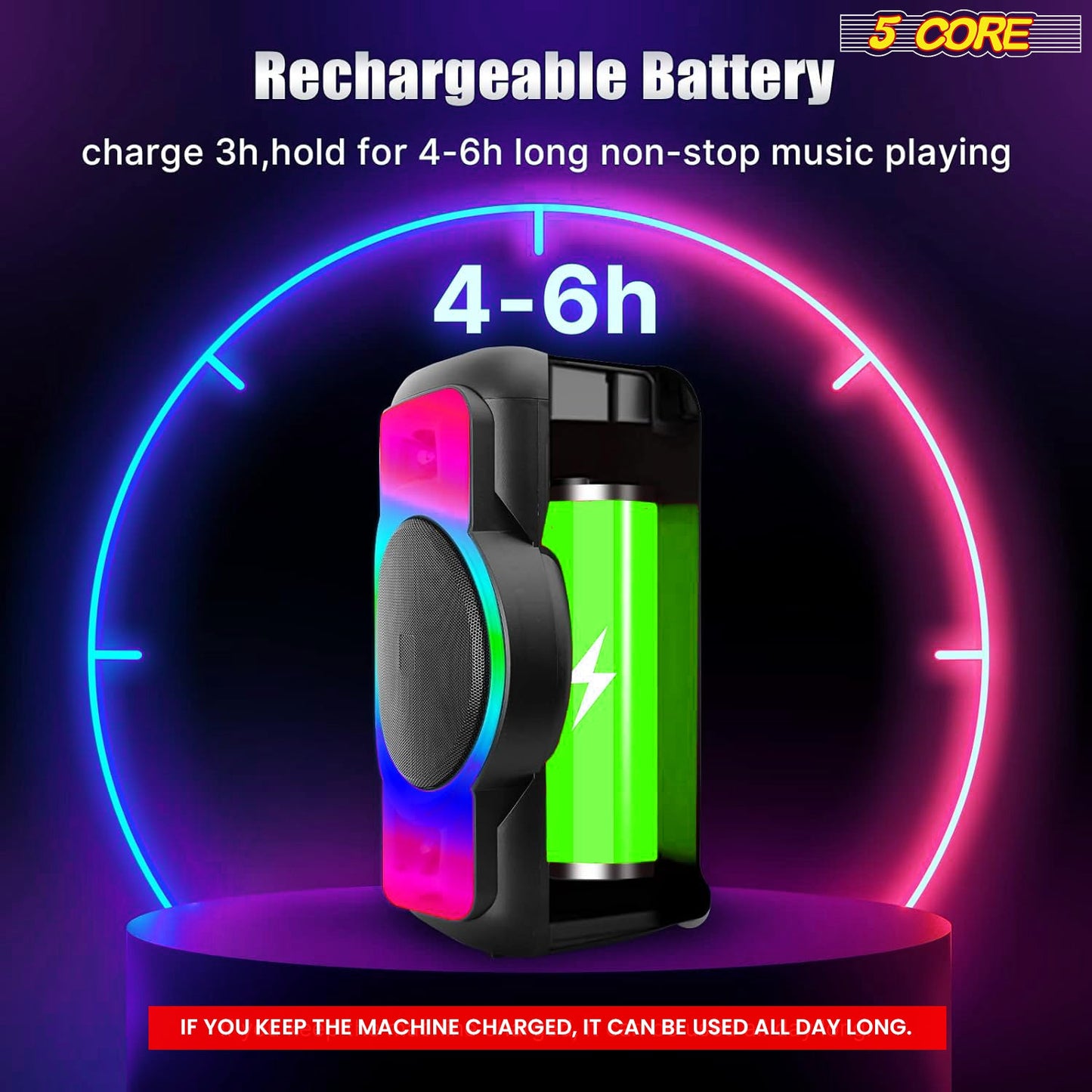 5Core Bluetooth Party Speaker 12 inch PA RGB Partybox Karaoke Machine + 2 Wireless Mic-4