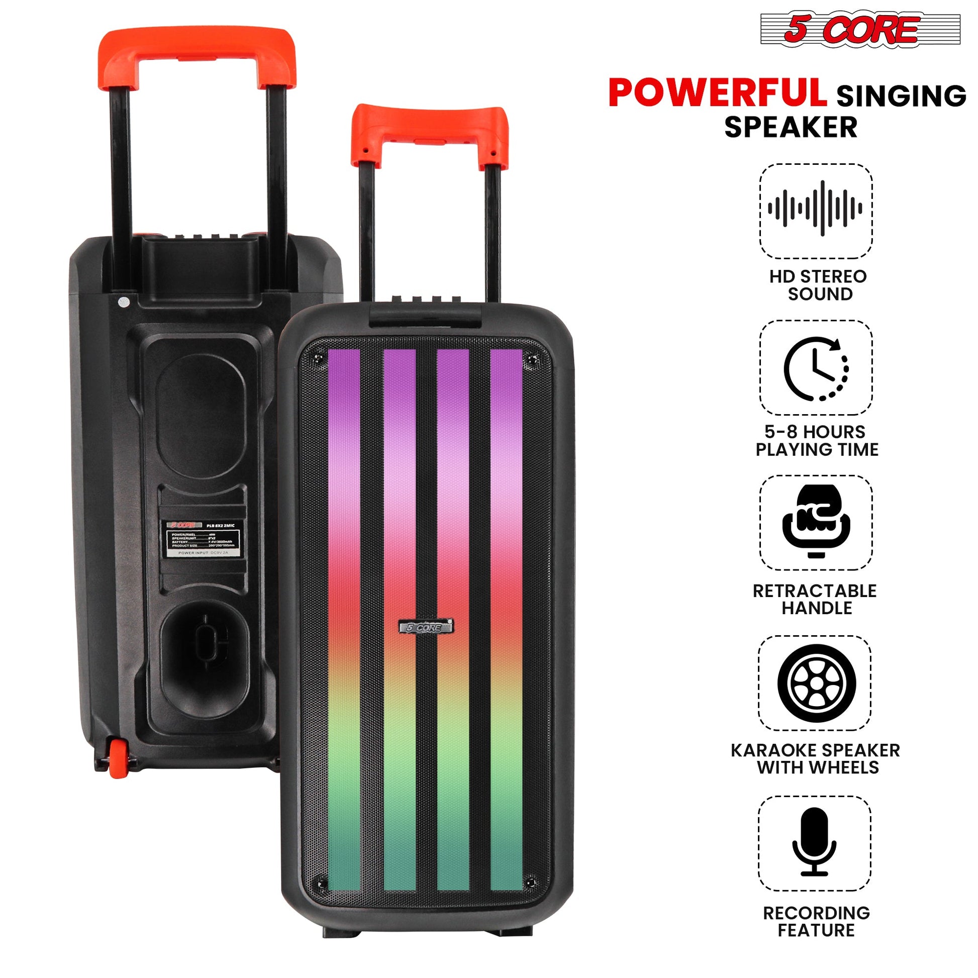 5Core Bluetooth Party Speaker 8 inch PA RGB Partybox Karaoke Machine + 2 Wireless Mic-4