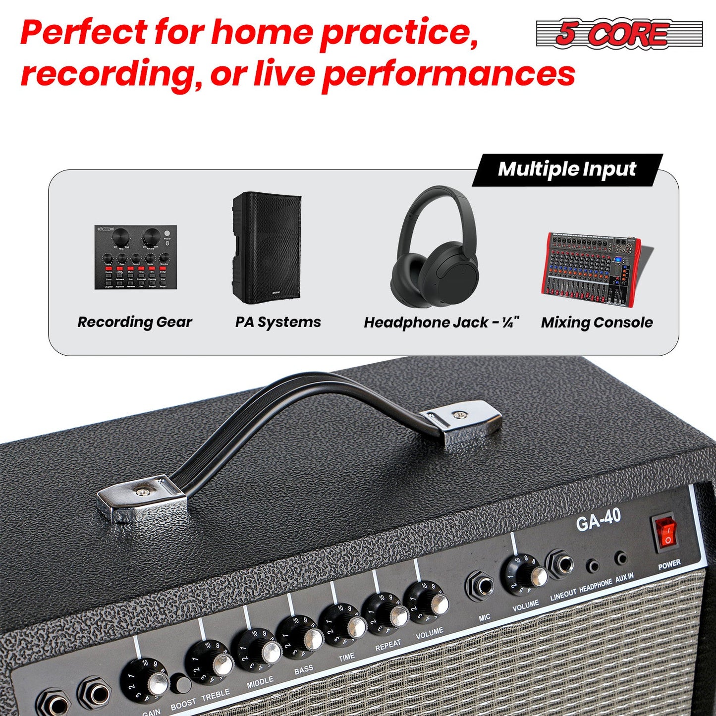 5 Core Guitar Amp For Electric Bass Acoustic Portable Amplifier Practice Amplificador 40W BLACK-4