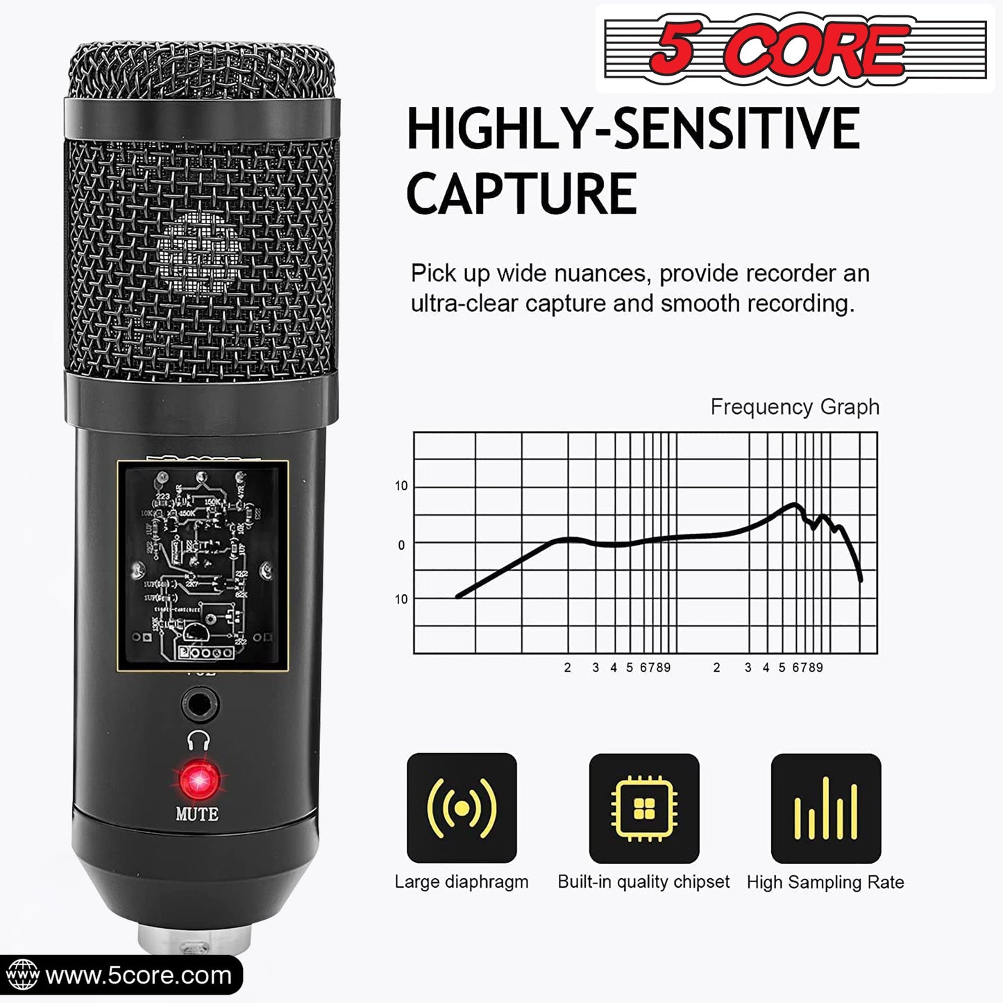 5 Core Podcast Microphone Bundle USB Condenser PC Mic Recording Studio Equipment Gaming Streaming-2