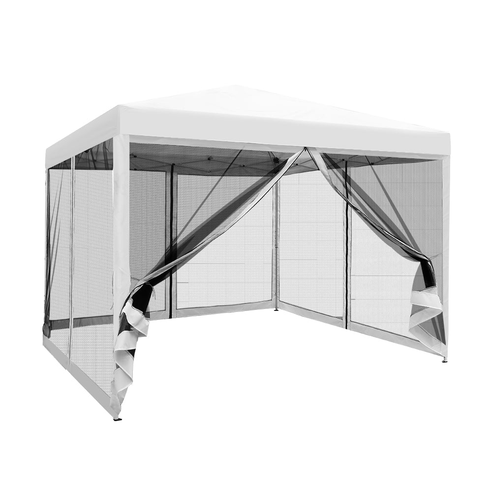 Instahut Gazebo Pop Up Marquee 3x3 Wedding Side Mesh Wall Outdoor Gazebos White-0