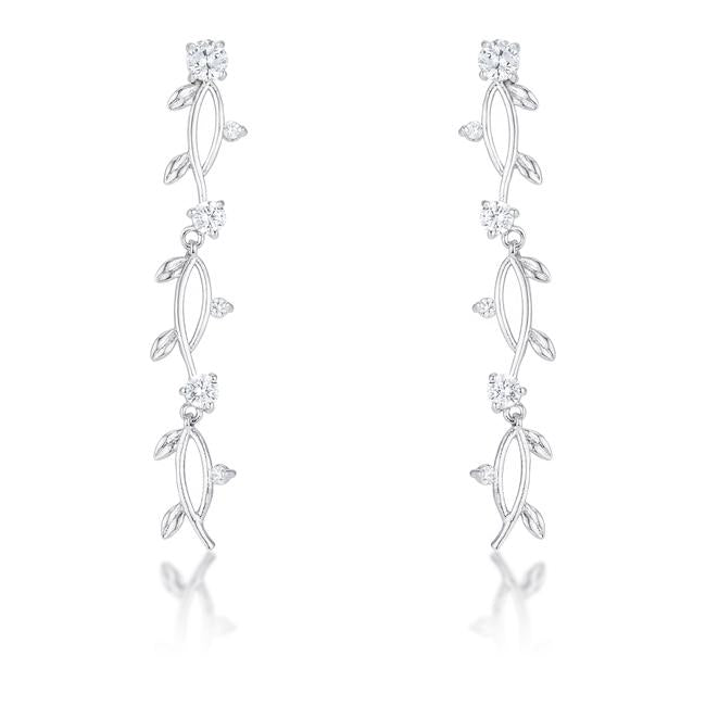 Vine Design Rhodium Earrings-0