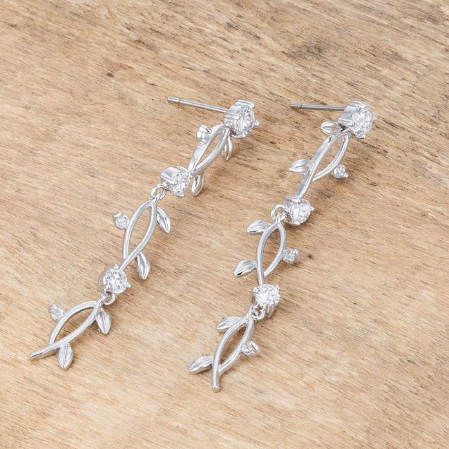 Vine Design Rhodium Earrings-1