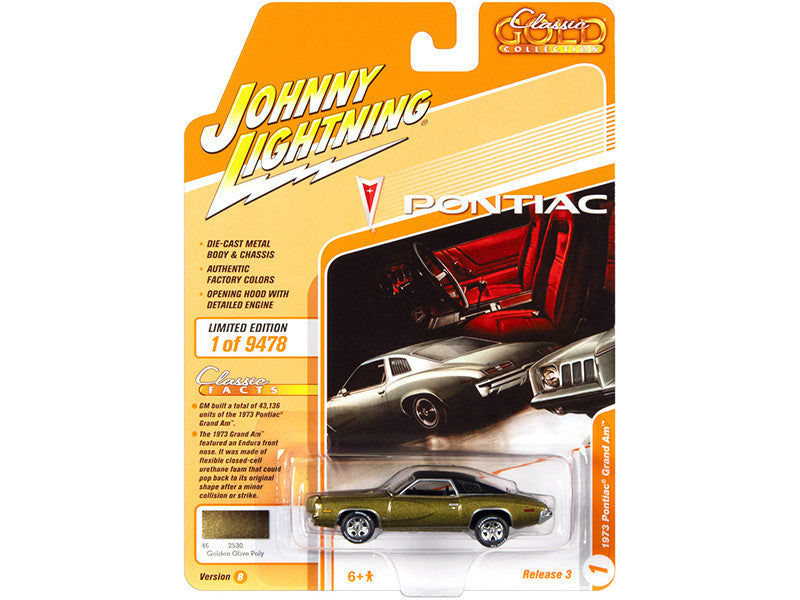 1973 Pontiac Grand Am Golden Olive Green Metallic with Black Vinyl Top "Classic Gold Collection" Series Limited Edition to 9478 pieces Worldwide 1/64 Diecast Model Car by Johnny Lightning-0