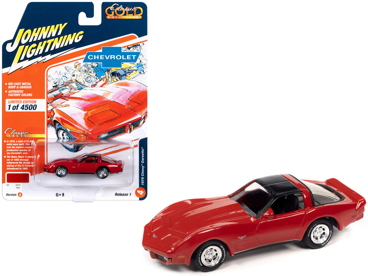 1979 Chevrolet Corvette Red with Black Top "Classic Gold Collection" 2023 Release 1 Limited Edition to 4500 pieces Worldwide 1/64 Diecast Model Car by Johnny Lightning-0