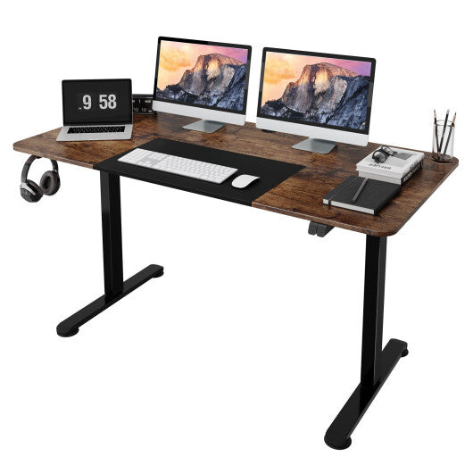 55 Inch Electric Height Adjustable Office Desk with Hook-Brown - Color: Brown