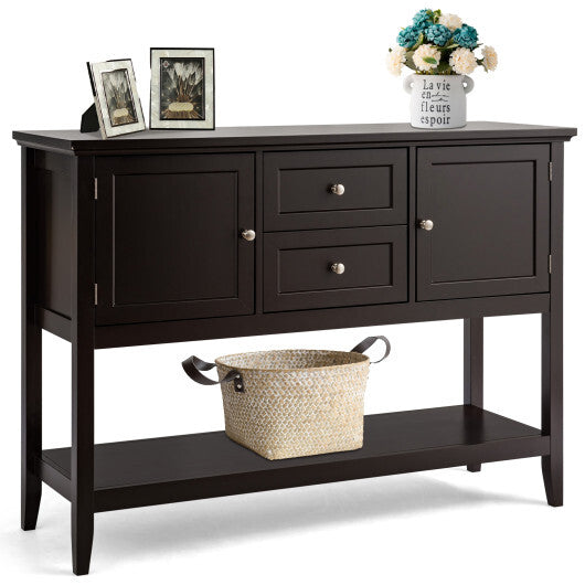 Wooden Sideboard Buffet Console Table with Drawers and Storage-Brown - Color: Brown