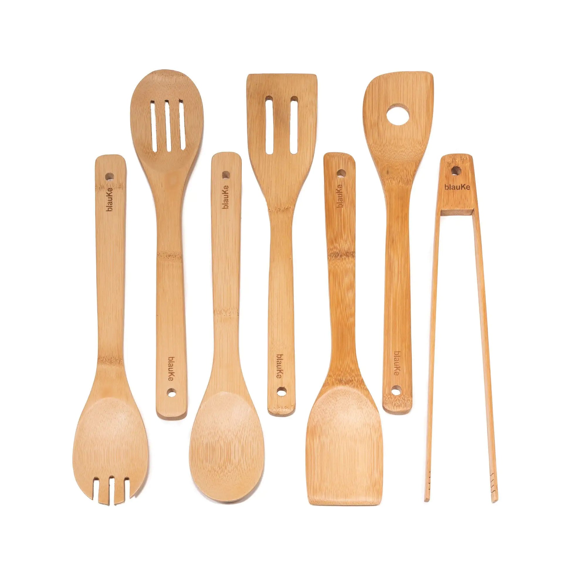 Wooden Spoons for Cooking 7-Pack - Bamboo Kitchen Utensils Set for Nonstick Cookware