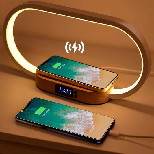 Versatile Wooden Lamp with Wireless Charger