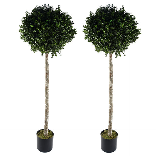 140cm Pair of Buxus Ball Artificial Tree UV Resistant Outdoor Topiary-0